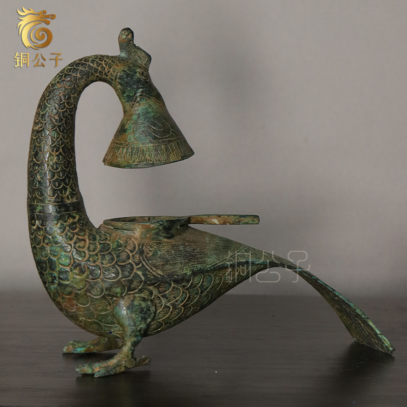 Collectible Vintage Lamps - Long-Tailed Phoenix Bird Lamp Bronze Ornament