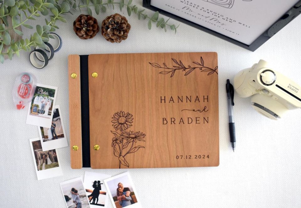 Wooden Wedding Guest Book Phot - Polaroid Photo Album recension och pris